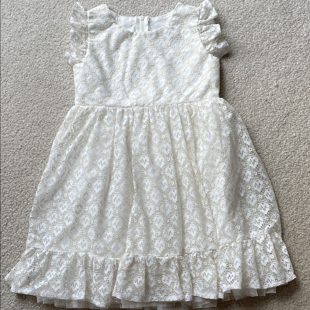 Popatu Cream Lace Kids Dress with Gold in Pattern